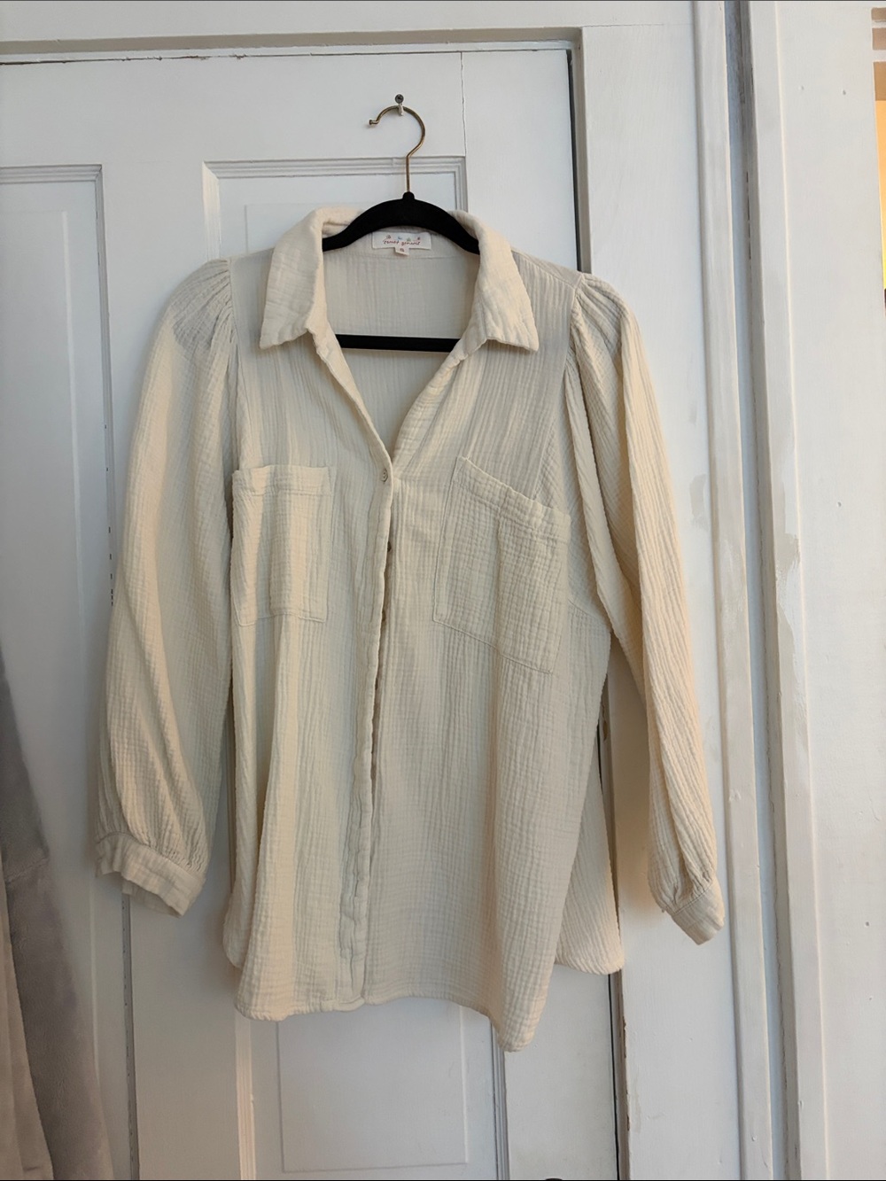 Women's Cream Button-Down Shirt - Lightweight Textured Blouse